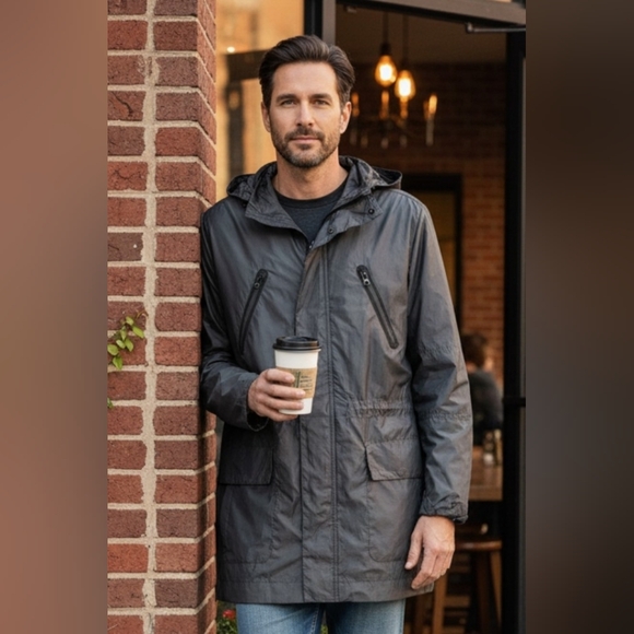 Kenneth Cole New York Other - Kenneth Cole hooded lightweight parka jacket in dark silver. Men's Sm. EUC